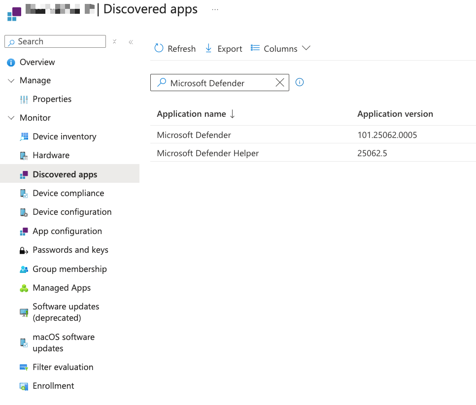 MDE version on Intune