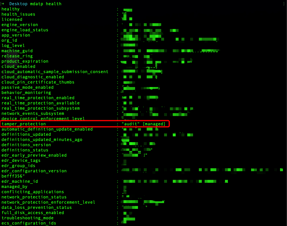 Tamper Protection status